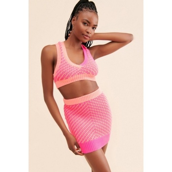 For Love And Lemons Dresses & Skirts - For Love & Lemons‎ Jacida Knit Crochet Stretch Skirt Bright Pink & Orange Small